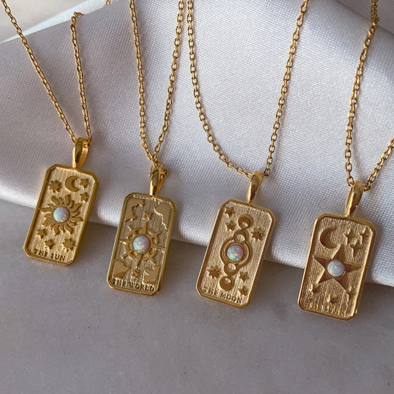 Sun Moon Star Square Necklace