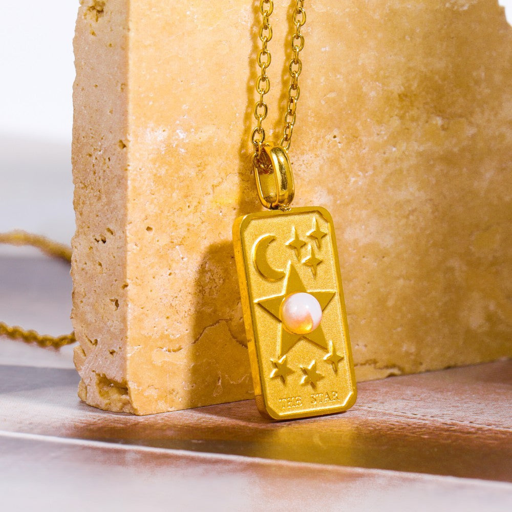 Sun Moon Star Square Necklace