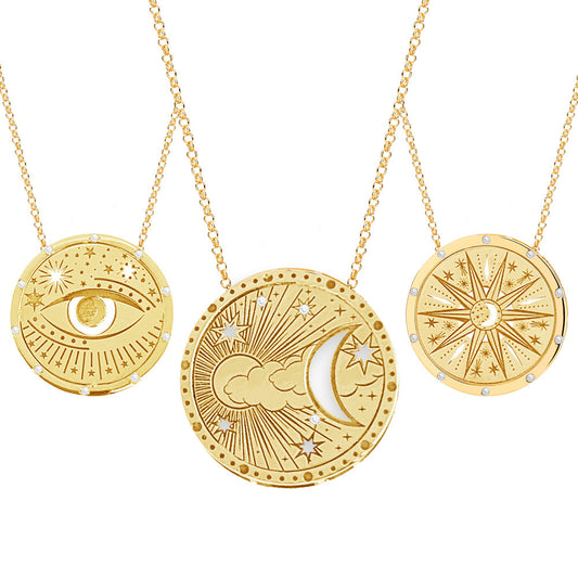 Tarot Cards Necklace -Eye-Moon-Sun